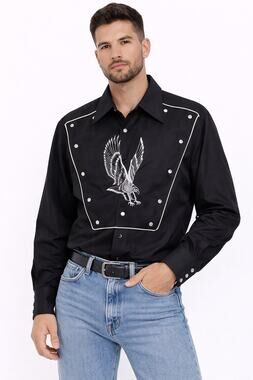 1970s H Bar C Black Eagle Embroidered Western Shirt medium